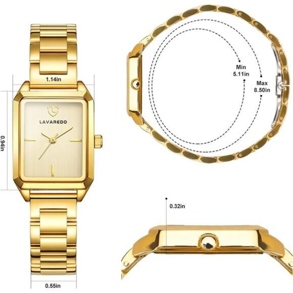 Gold Stainless Steel Quartz Bracelet Watch for Women Elegant Waterproof Gift - Picture 4 of 7